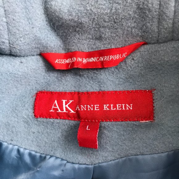 Anne Klein Wool Coat Fox Fur Lined Hood Baby Blue - Picture 2 of 2